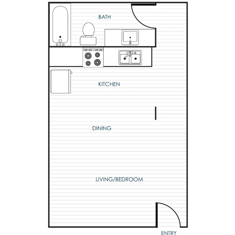 Floor plan for studio, 1 bath, 380 sqft